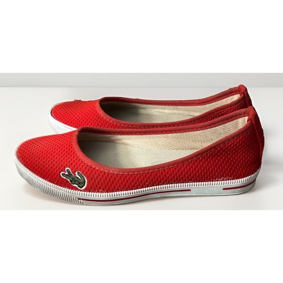 Lacoste‎ Marthe Womens Canvas Slip On Red 8 M Gator Sneakers Ballet Flats - Picture 2 of 8